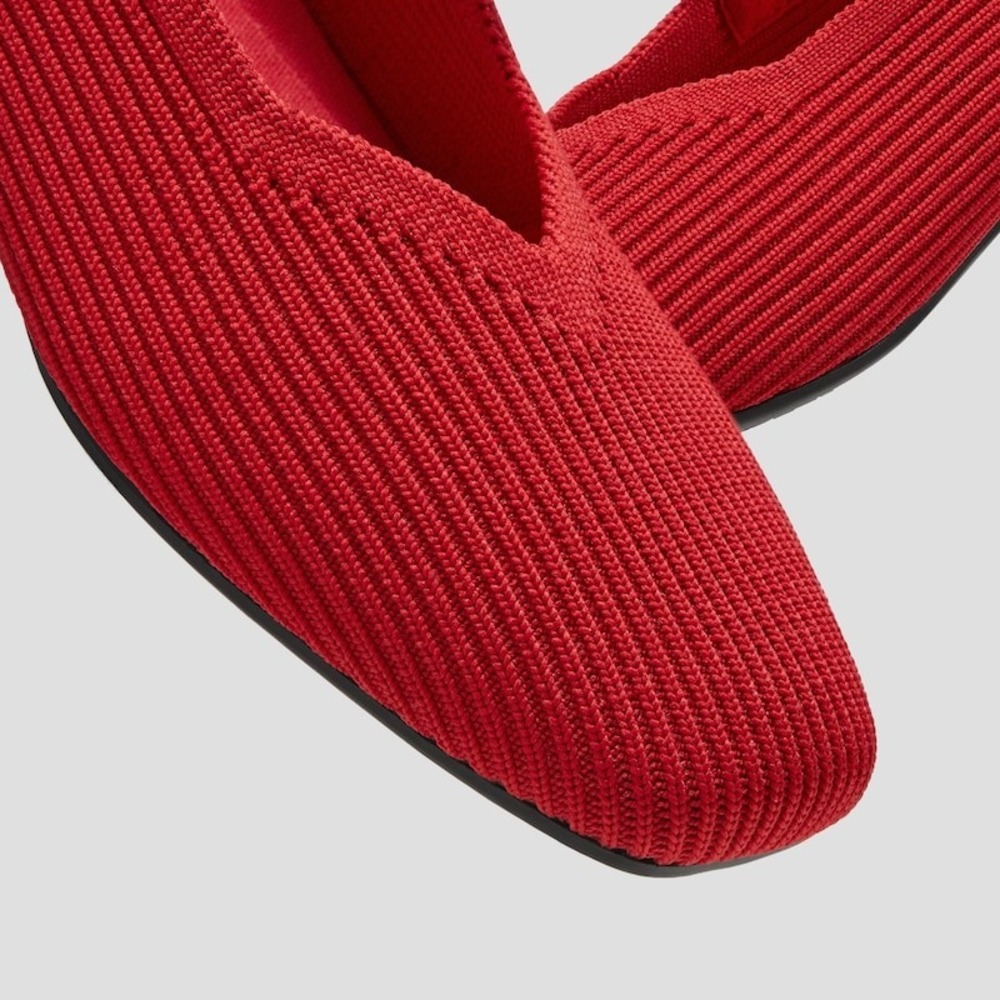 VIVAIA Margot Mary Jane Ruby Red Square Toe Knit Flats EU 37.5 US 7 - Picture 11 of 16